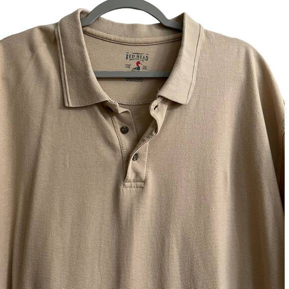 redhead brand co. men short sleeve polo shirt 3/4 button cream tan sz xl - Picture 3 of 6